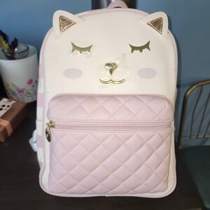 Luv‎ Betsey by Betsey Johnson Cat Backpack Quilted Pocket White Pink